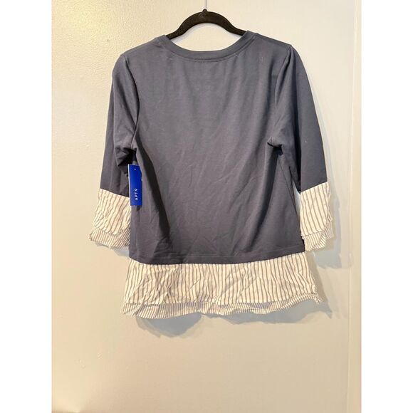 Apt.9 Bell Sleeve Round Neck Black White Ruffle Trim Peplum Blouse Top small - Picture 3 of 5